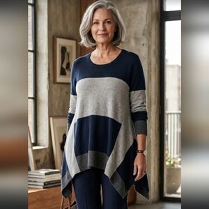 Zim & Zoe blue gray long sleeve sharkbite hem sweater top 18 wool blend